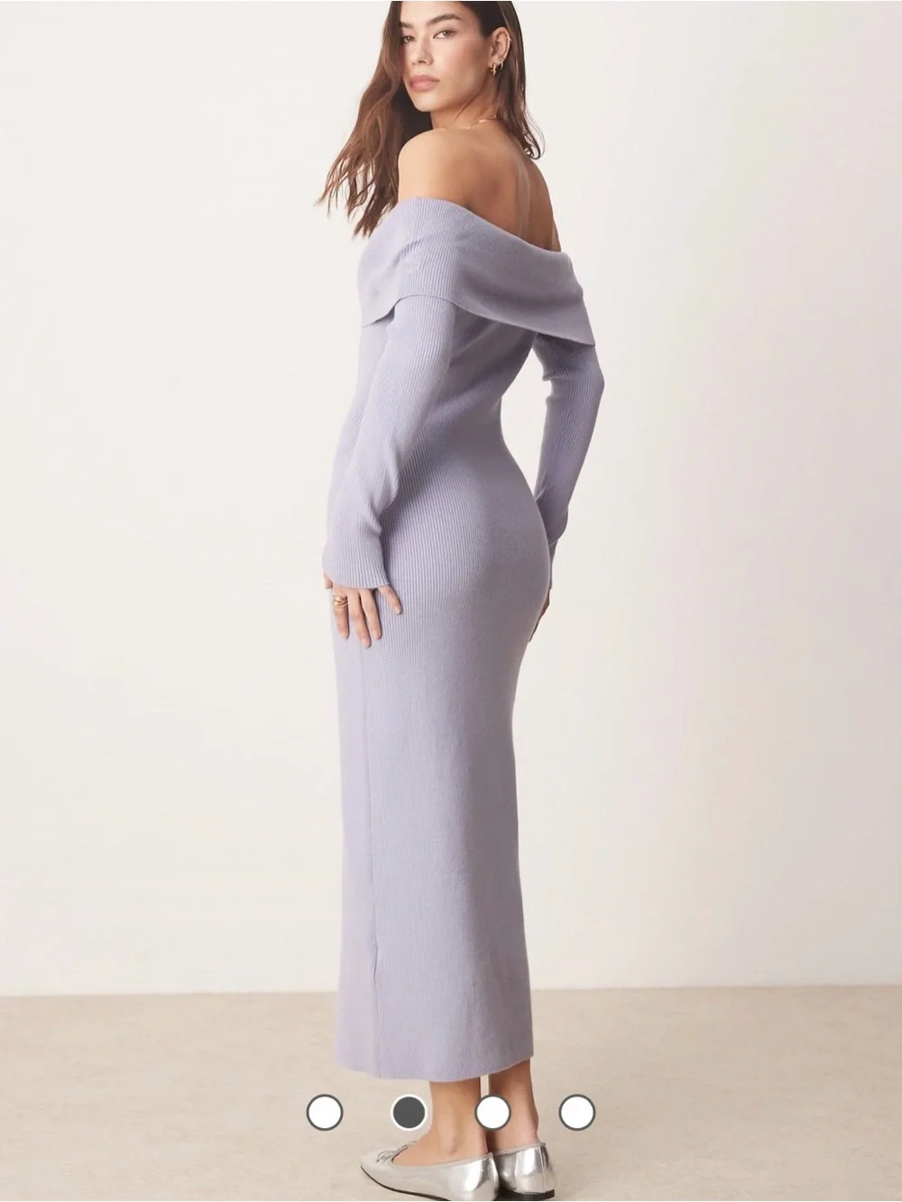 Abercrombie & Fitch Off-Shoulder Lavender Button-Front Maxi Dress